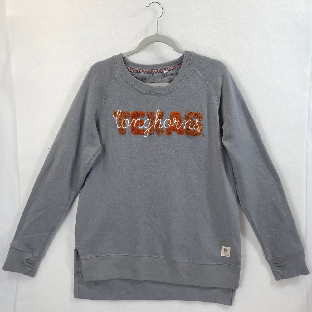 Pressbox Texas Longhorns Sweatshirt Gray Chenille Thumbhole Pullover Women's L